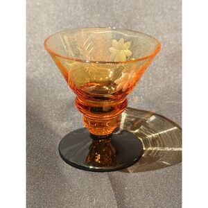 Vintage Amber Etched Cordial Glass Star Pattern
